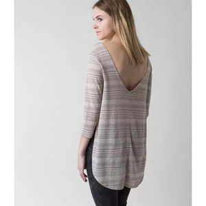 Open-Back Striped Long-Sleeve Top in Beige